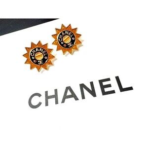 Vintage Chanel CC Yellow Gold Starburst Button Stud Earrings